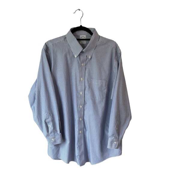 Brooks Brothers Regent Blue Stripe Button Down Collar Dress Shirt Men's Size 17 - Picture 1 of 7
